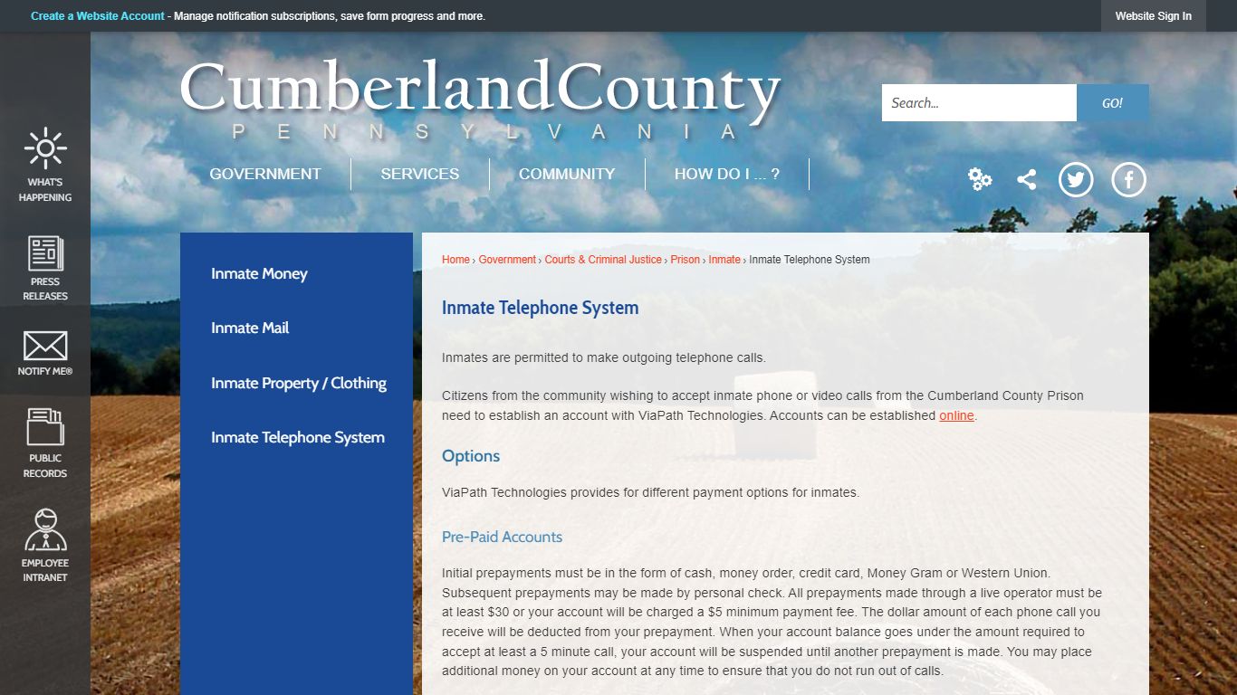 Inmate Telephone System | Cumberland County, PA - Official Website