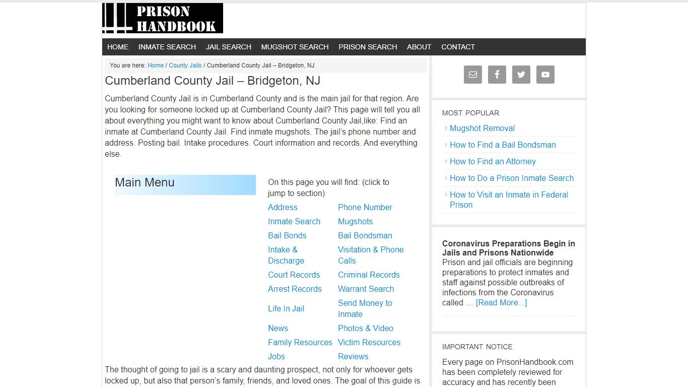 Cumberland County Jail – Bridgeton, NJ - Prison Handbook